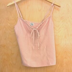 Rhythm Cotton cropped tank / Cami in soft pink adjustable straps adjustable tie.